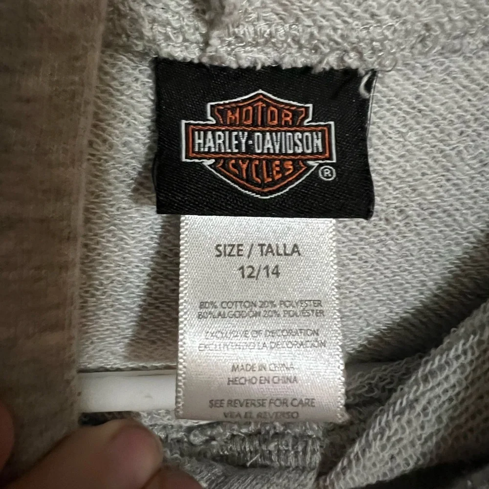 HARLEY-DAVIDSON Classic Fleece Casual Activewear Hoodie‎ Grey Black Boy's 12/14